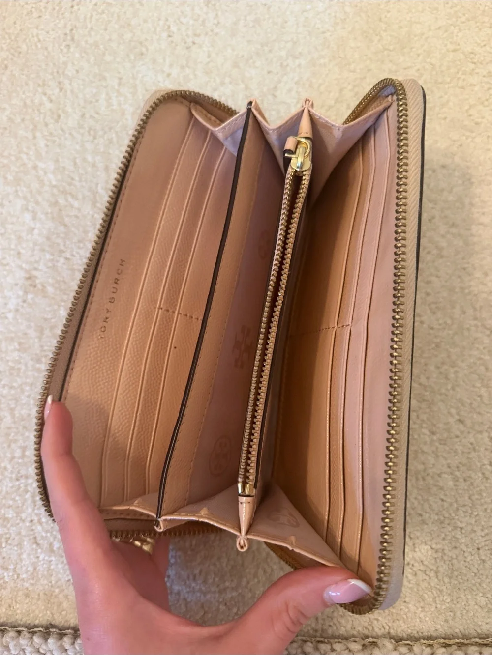 Tory Burch Pink Leather Zip-Around Wallet with Logo